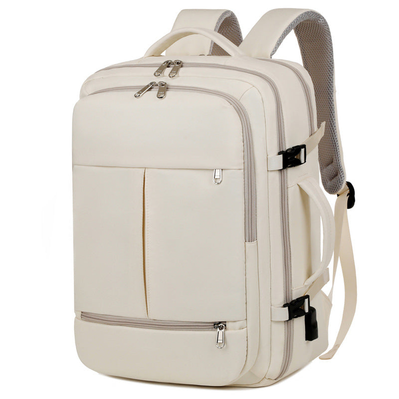 Large-capacity unisex backpack with multiple pockets for business travel.