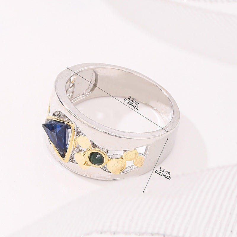 Creative Hollowed-out Design Engagement Ring Set With Green Zircons