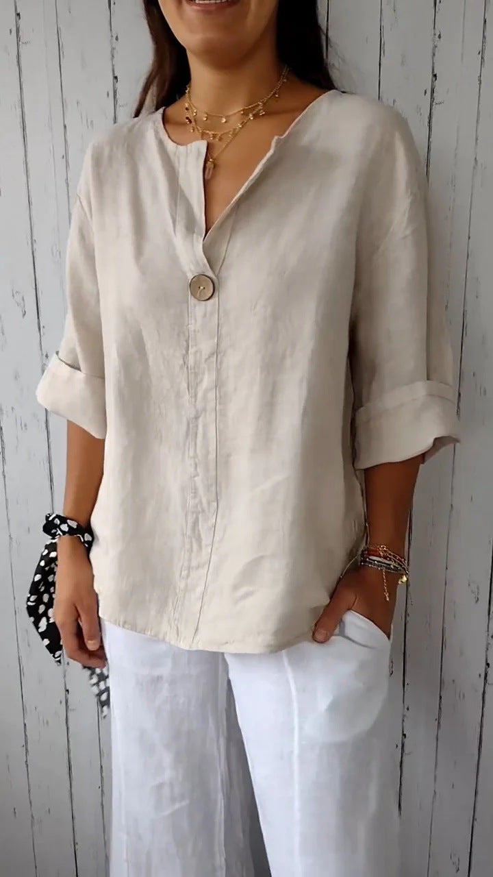 Cotton & Linen V-Neck Top