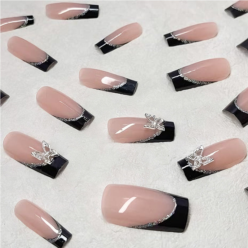 24pcs Black Pink Butterfly Nails