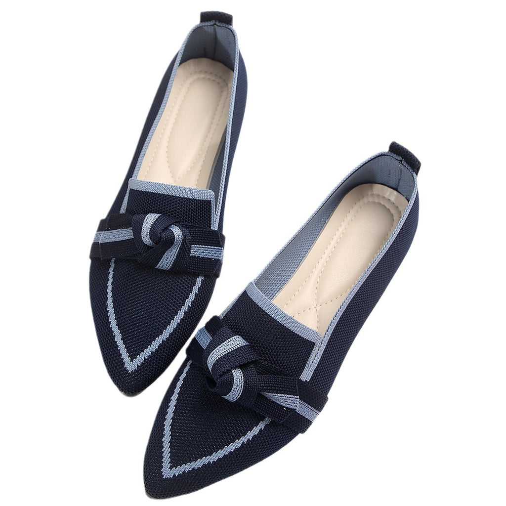 Women’s pointed-toe bow slip-on flats, breathable summer style.