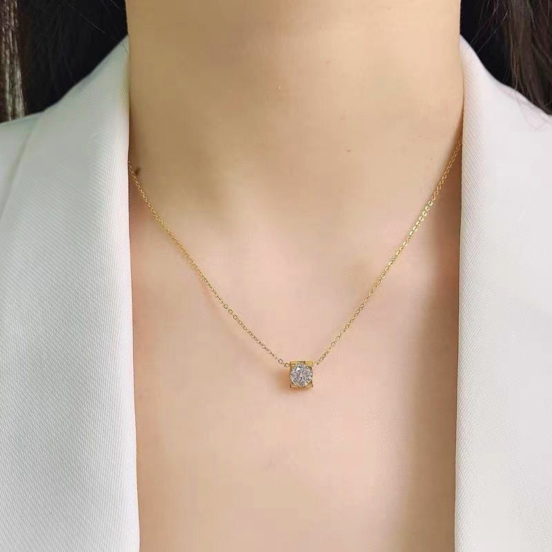 Single Diamond Pendant Female Temperament Titanium Steel Necklace