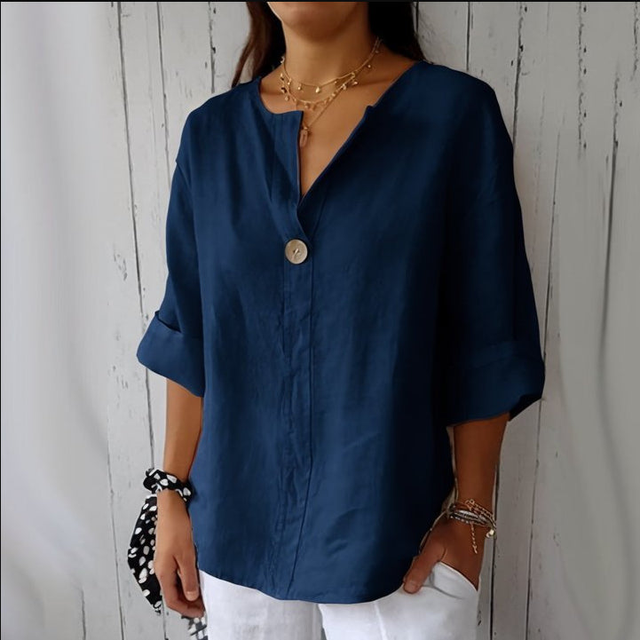 Cotton & Linen V-Neck Top