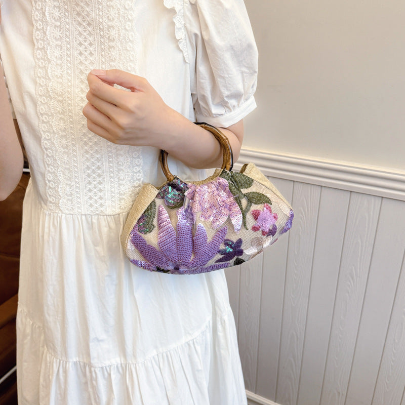 Heavy-duty Bamboo-handled Tote Bag For Women
