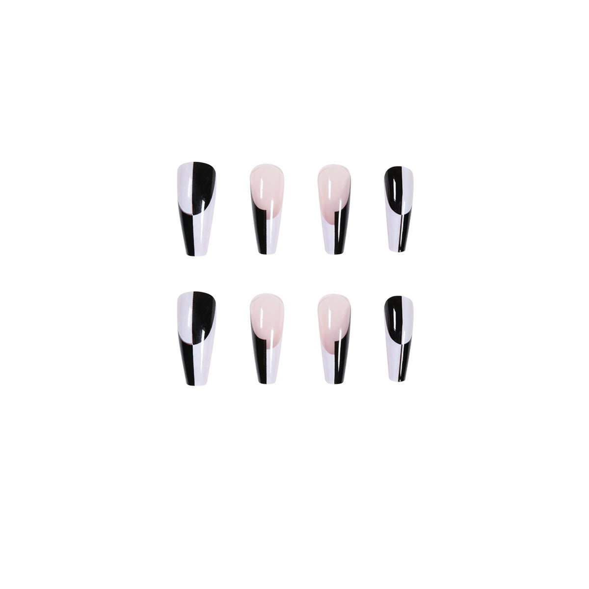 Simple Black & White Long Nails