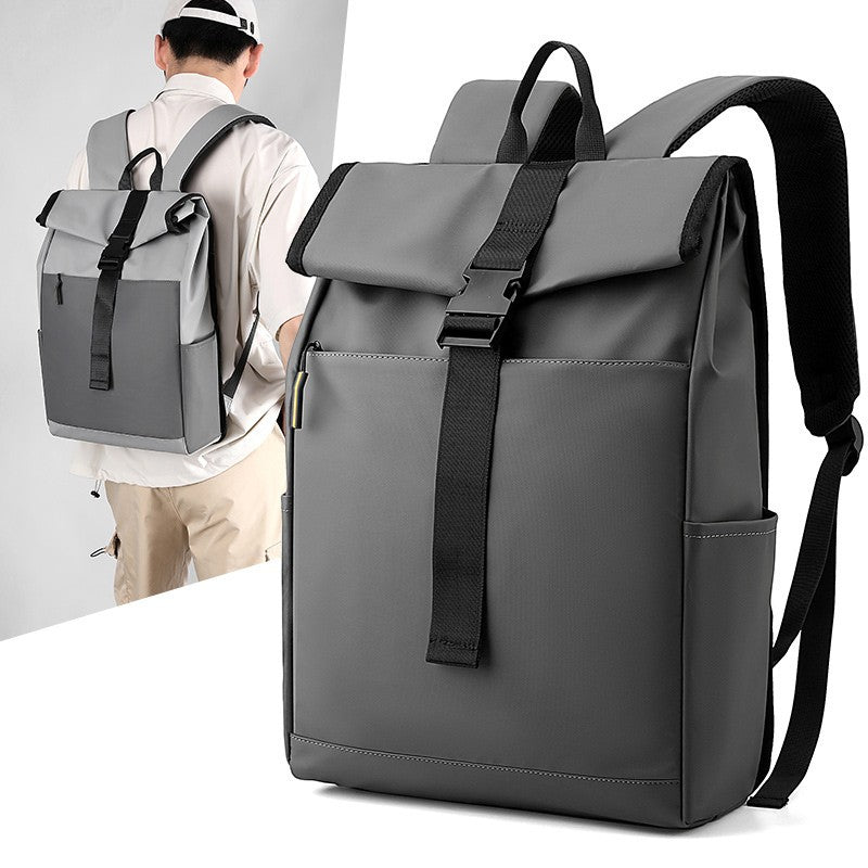 Unisex waterproof Oxford laptop backpack, casual black travel style.