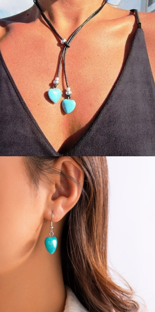 Turquoise Double Layer Flanelle Rope Necklace Artistic Retro