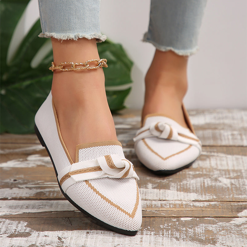 Women’s pointed-toe bow slip-on flats, breathable summer style.