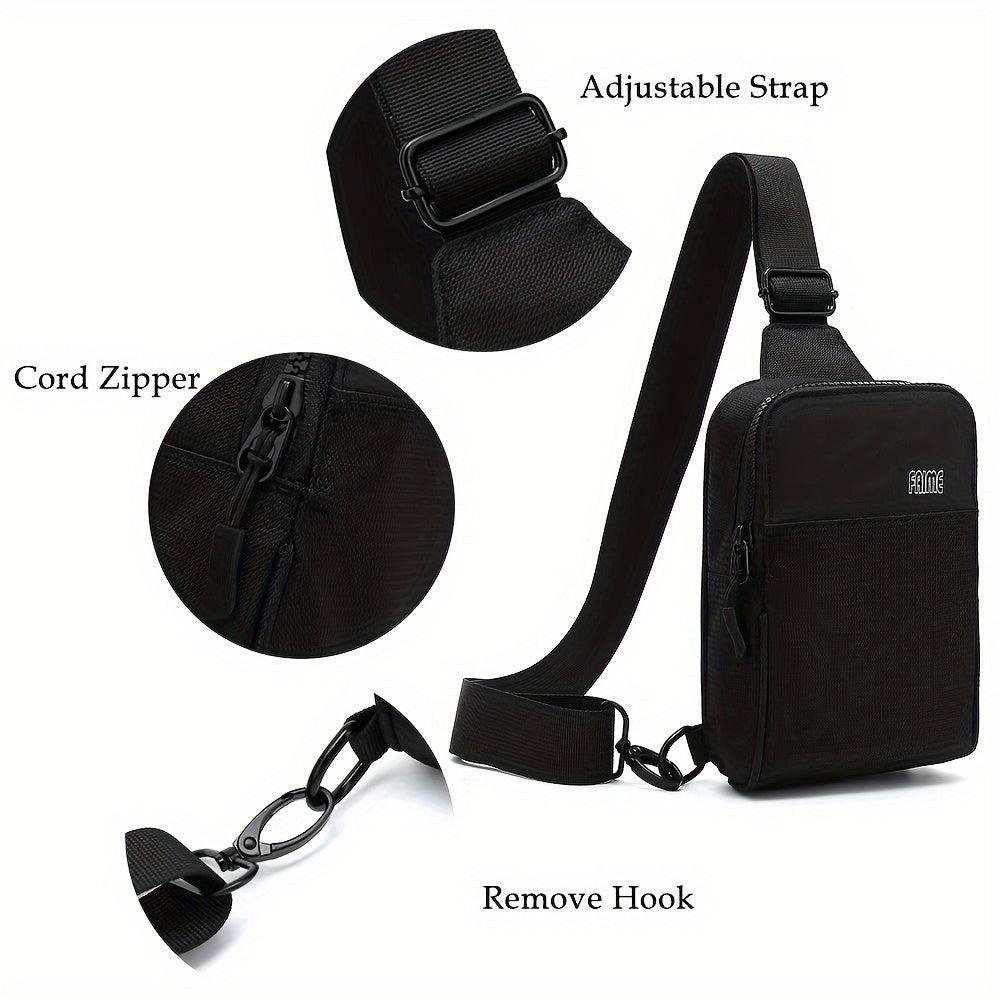Mini black unisex crossbody sling bag for travel and daily use.