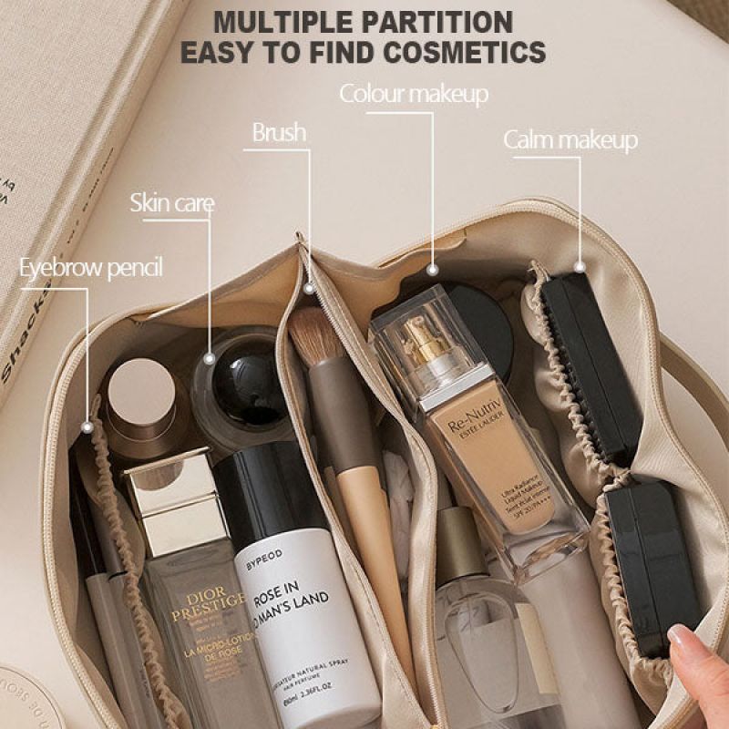 Women’s large-capacity multifunctional travel cosmetic bag, makeup organizer.