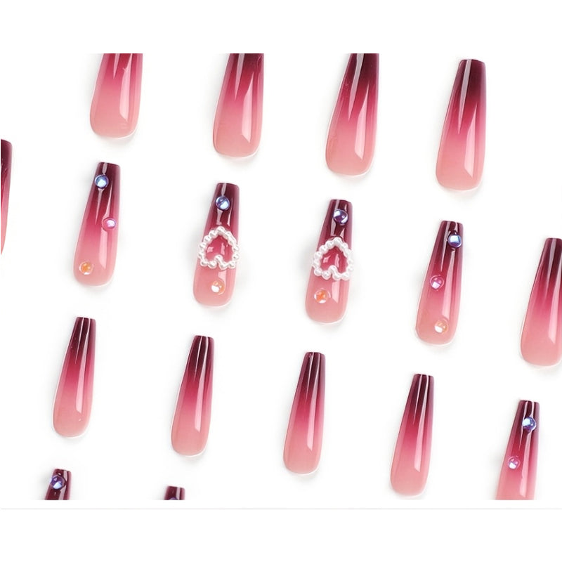 24pcs Red Heart Nails