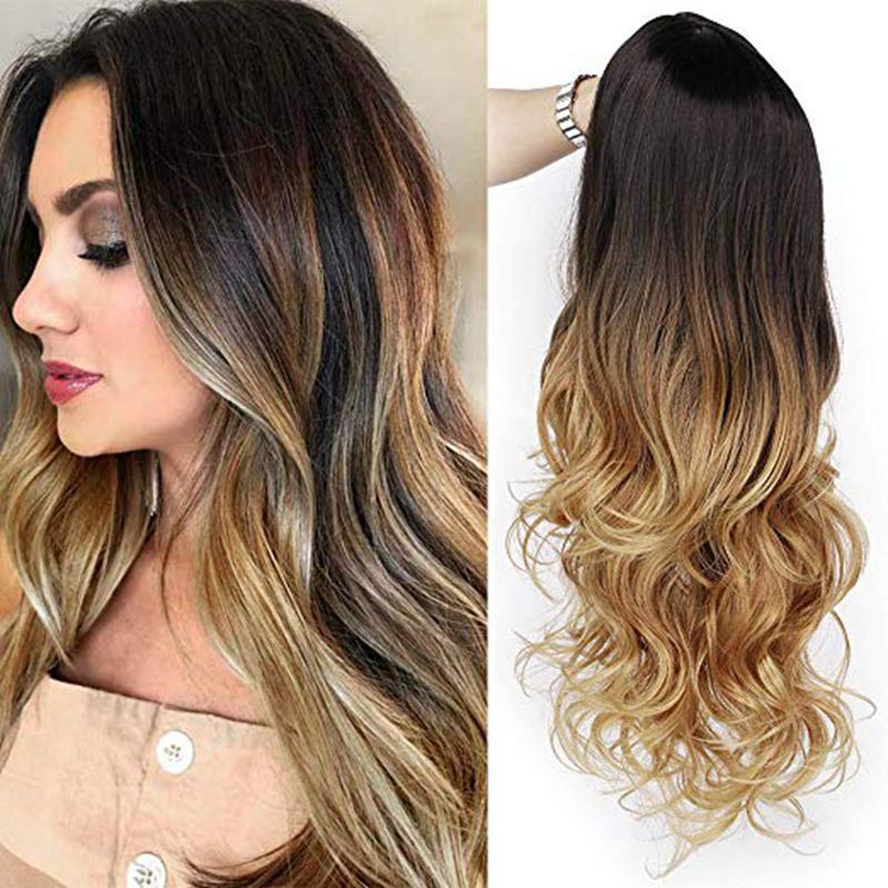 wig female black gradient gold
