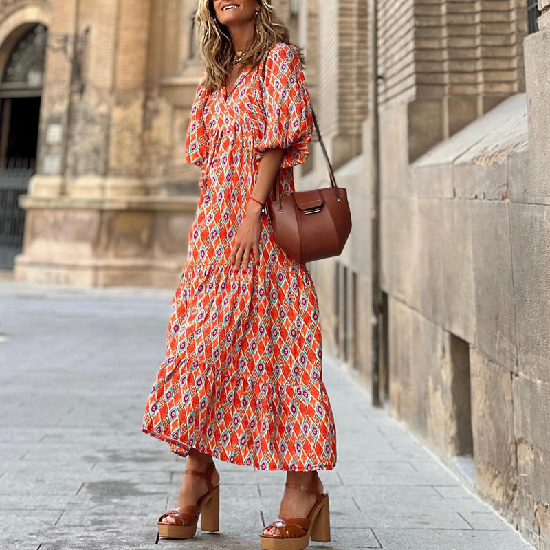 Vintage Bohemian V-Neck Maxi