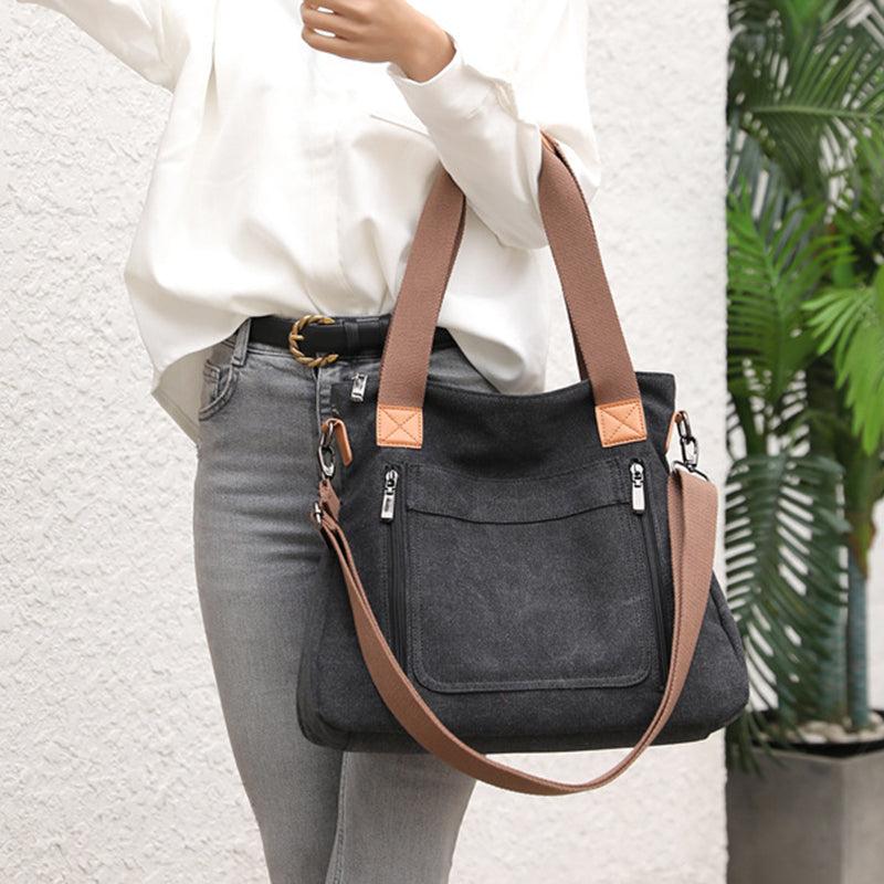 Women’s large-capacity canvas tote, casual all-match shoulder bag.