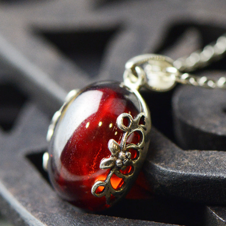 S925 sterling silver jewelry set retro gorgeous red zircon bridal jewelry, high-end fashion silver