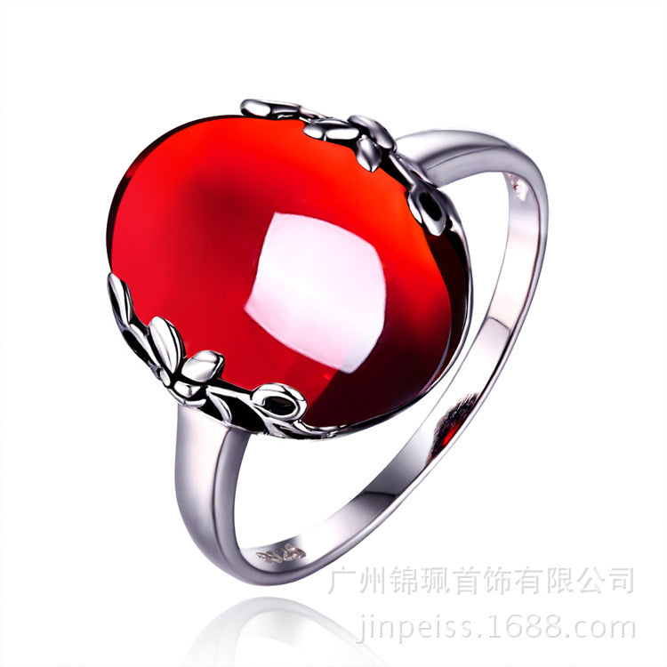 S925 sterling silver jewelry set retro gorgeous red zircon bridal jewelry, high-end fashion silver
