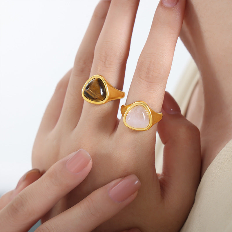 Natural Stone Retro Affordable Luxury Elegant Titanium Steel Ring