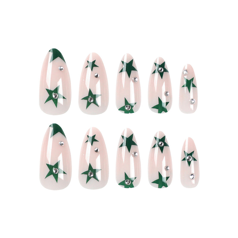 24pcs Green Star Nails