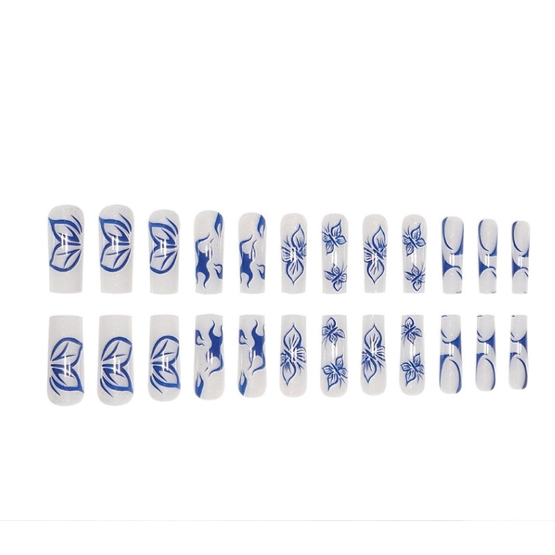 24pcs Blue Butterfly Nails