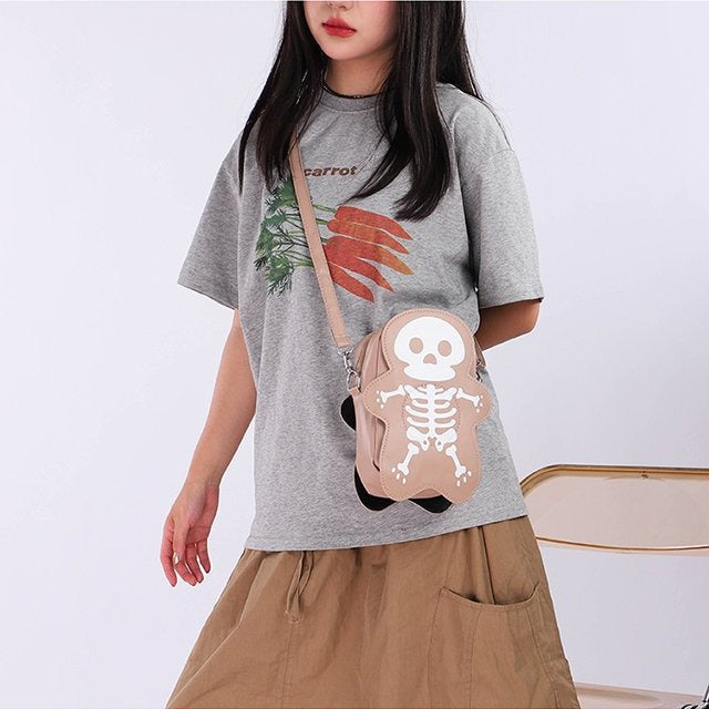 Women’s Halloween skull crossbody bag, small Y2K messenger style.
