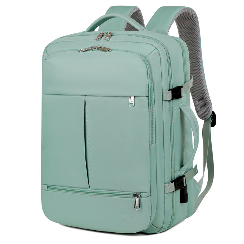 Large-capacity unisex backpack with multiple pockets for business travel.