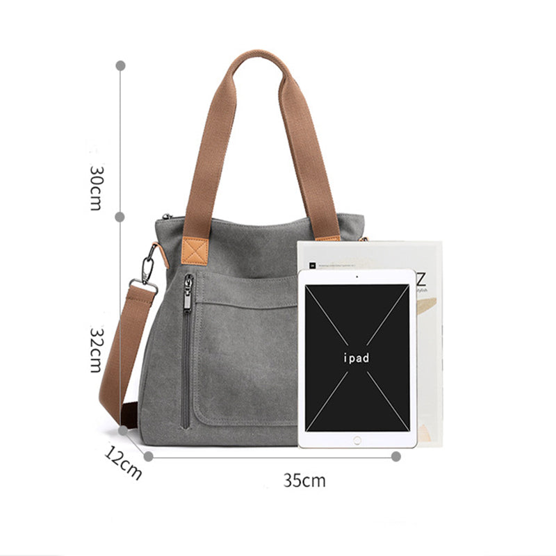 Women’s large-capacity canvas tote, casual all-match shoulder bag.
