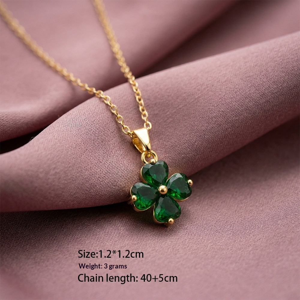 Women’s diamond four-leaf clover necklace, elegant and versatile style