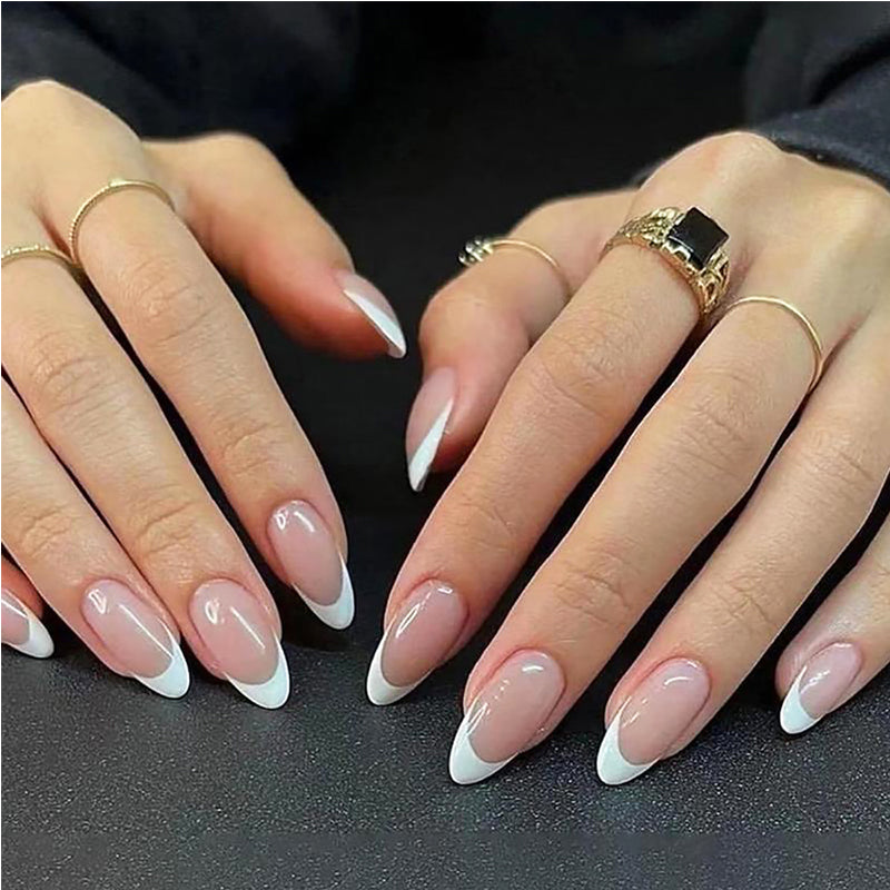 24pcs Minimal French Almond Nails