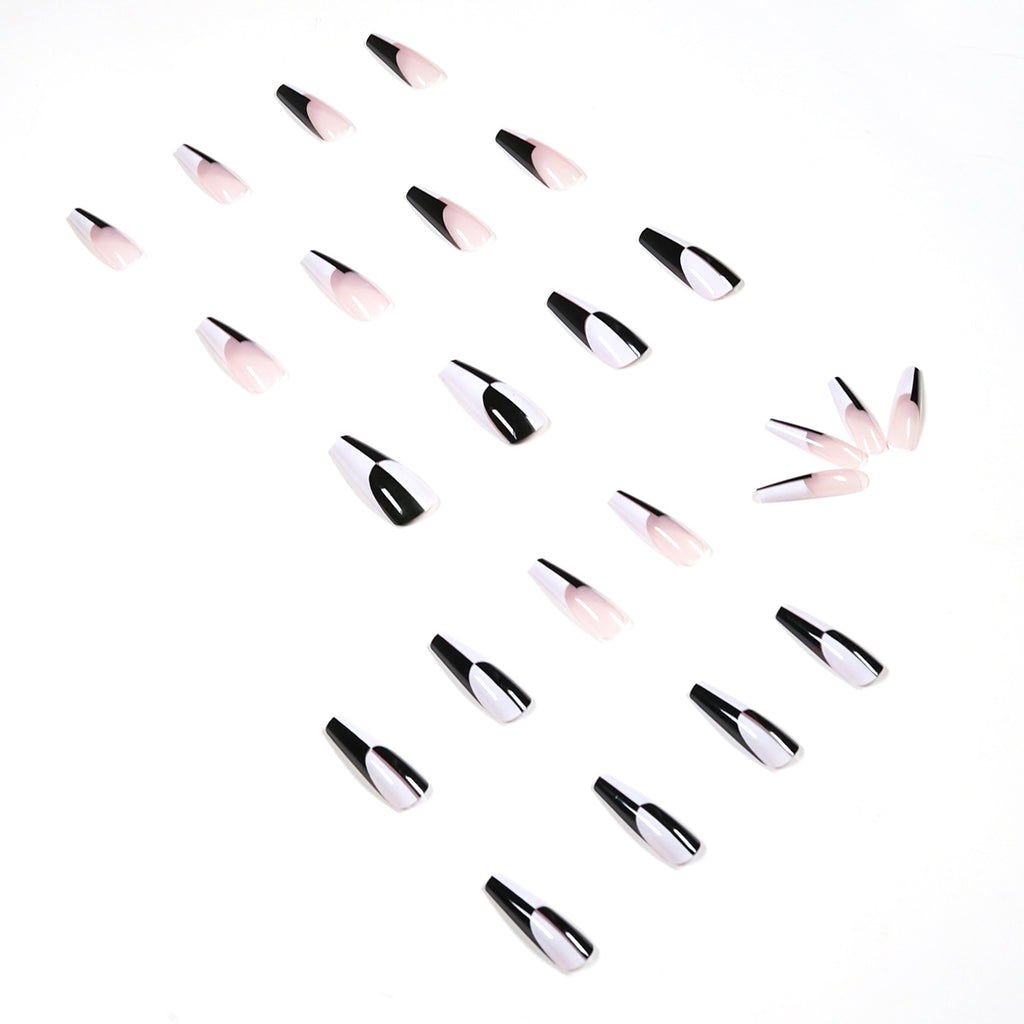 Simple Black & White Long Nails