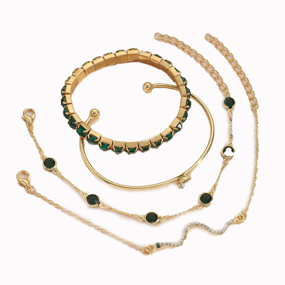 4pcs Green Crystal Stretch Bracelet Set