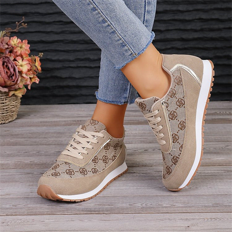 Women’s floral lace-up sneakers, lightweight breathable casual style.