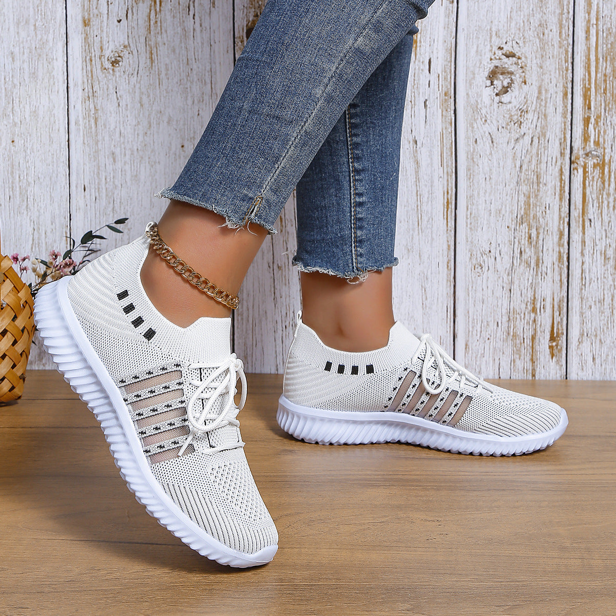 Breathable Lace-Up Mesh Running Sneakers