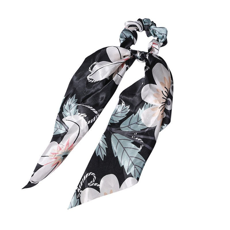 Elegant Floral Hair Scarf | Long Streamer Ponytail Tie