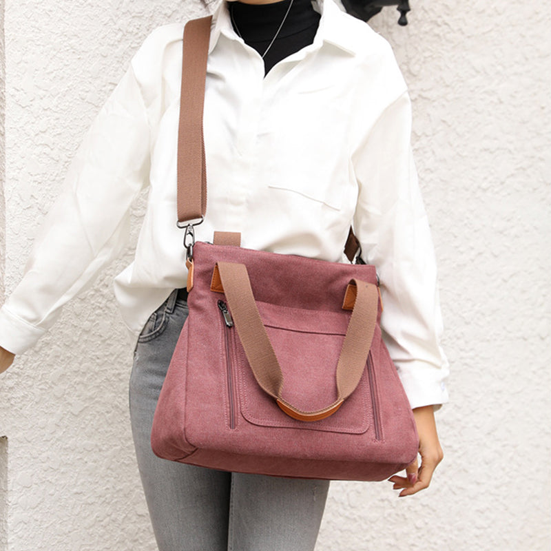 Women’s large-capacity canvas tote, casual all-match shoulder bag.