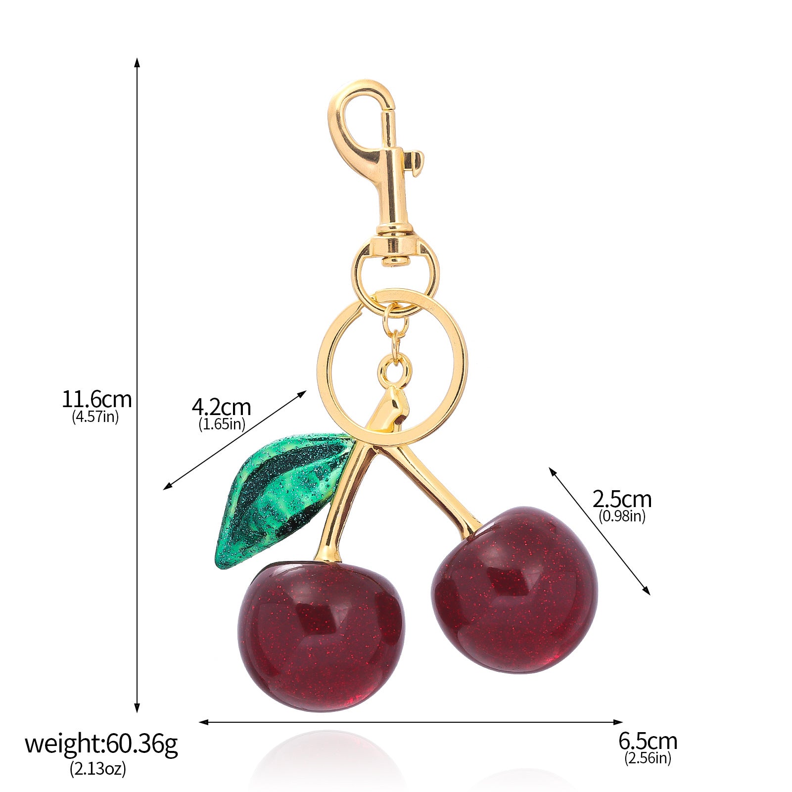 A Pair Of Red Cherry Crystal Bag Glitter Keychain