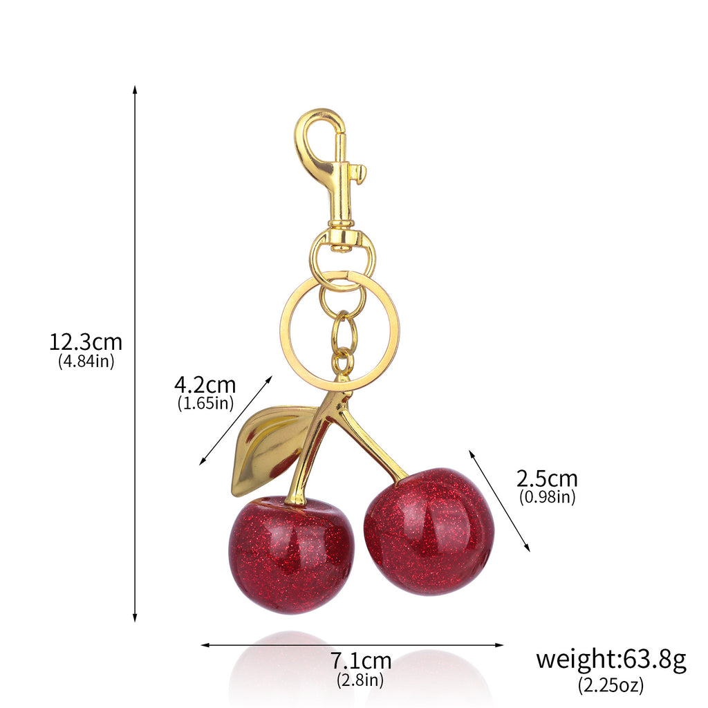A Pair Of Red Cherry Crystal Bag Glitter Keychain