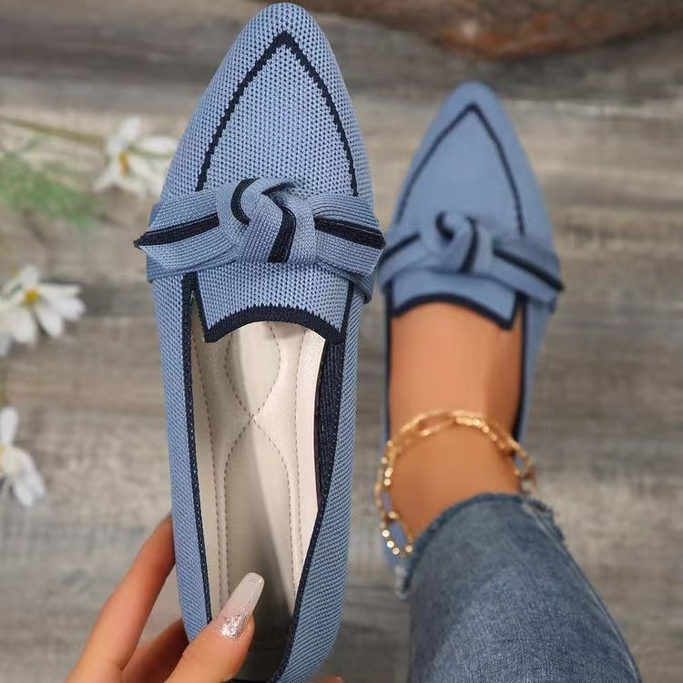 Women’s pointed-toe bow slip-on flats, breathable summer style.