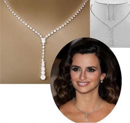 simple bride Rhinestone Necklace ear suit 2 pieces of wedding jewelry sweater chain