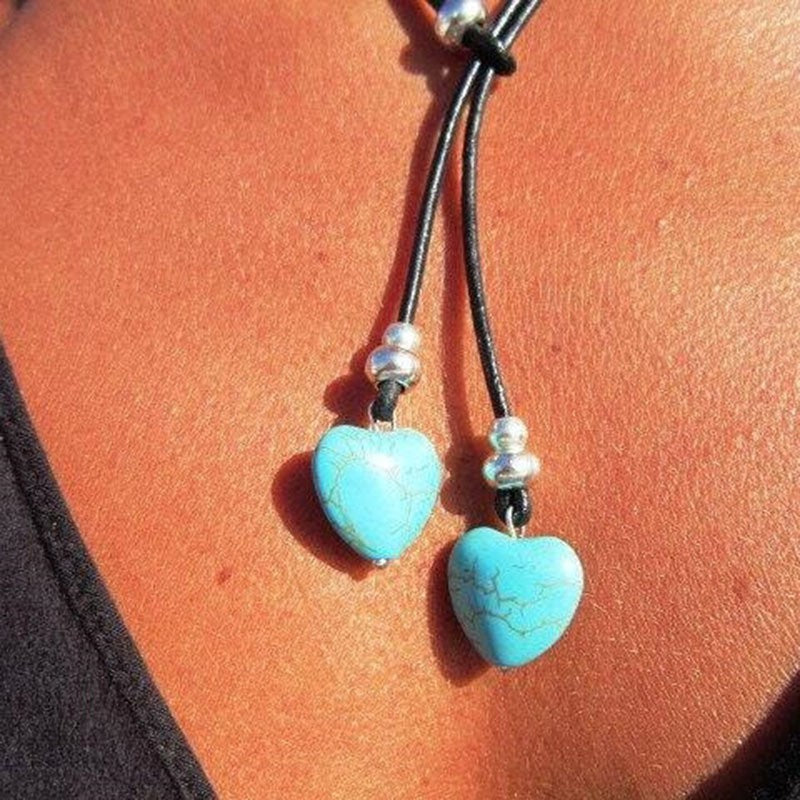 Turquoise Double Layer Flanelle Rope Necklace Artistic Retro