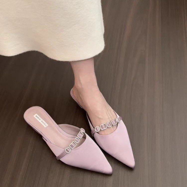 Women's Satin Rhinestone Pointed-Toe Slide Mules