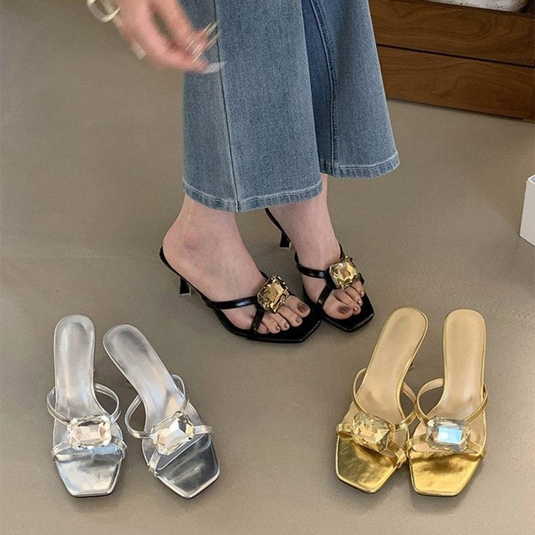 2026 Summer New Korean Style Stiletto Heel Slides For Women