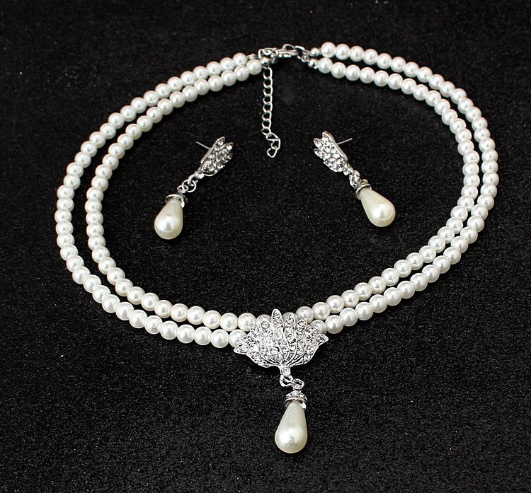 jewelry pearl crystal diamond necklace earrings set