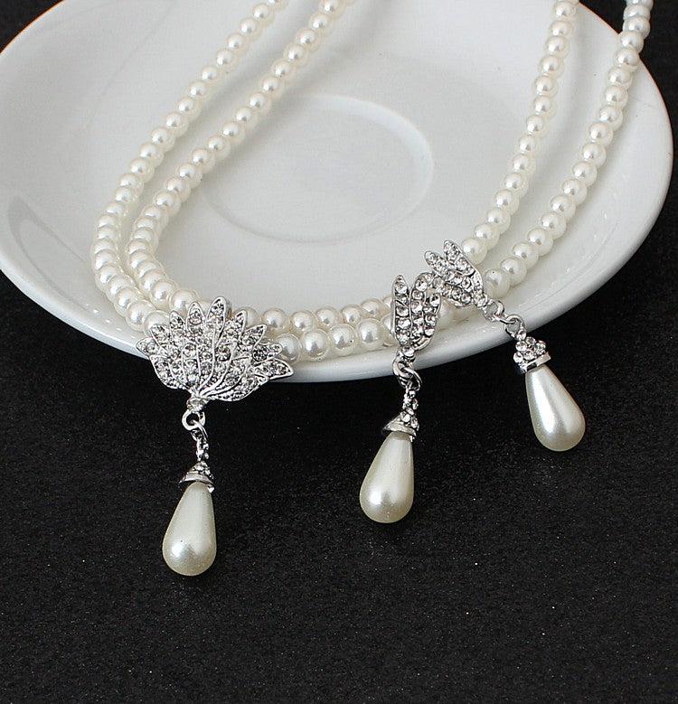jewelry pearl crystal diamond necklace earrings set