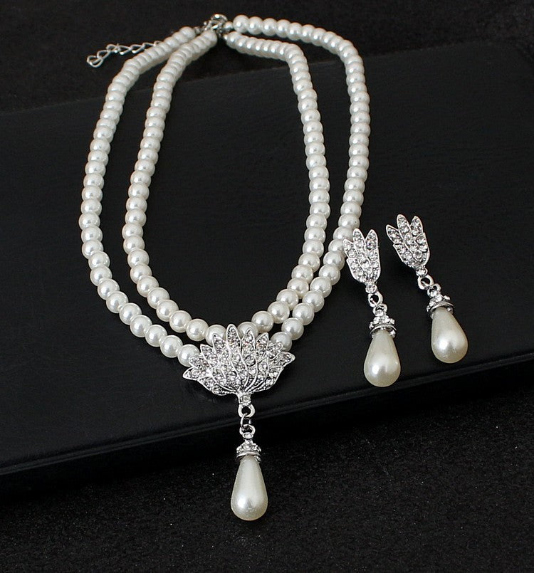jewelry pearl crystal diamond necklace earrings set