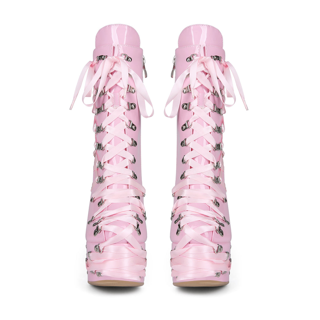 Climbing-carabiner Lace-up Punk Chunky-heeled Womens Ankle Boots