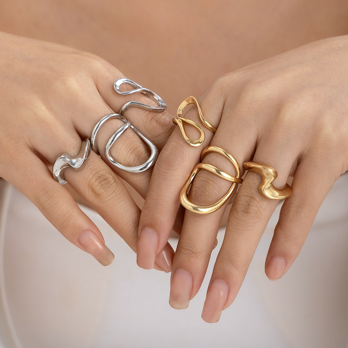 Simple And Irregular Lava Open-end Polished Ring Suit