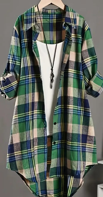 Stylish Buttoned Plaid Top