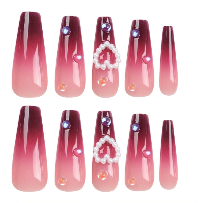 24pcs Red Heart Nails