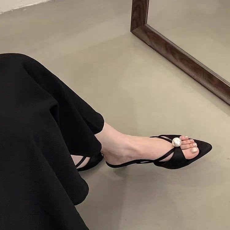 Women's Pearl Pointed-Toe High Heel Mules