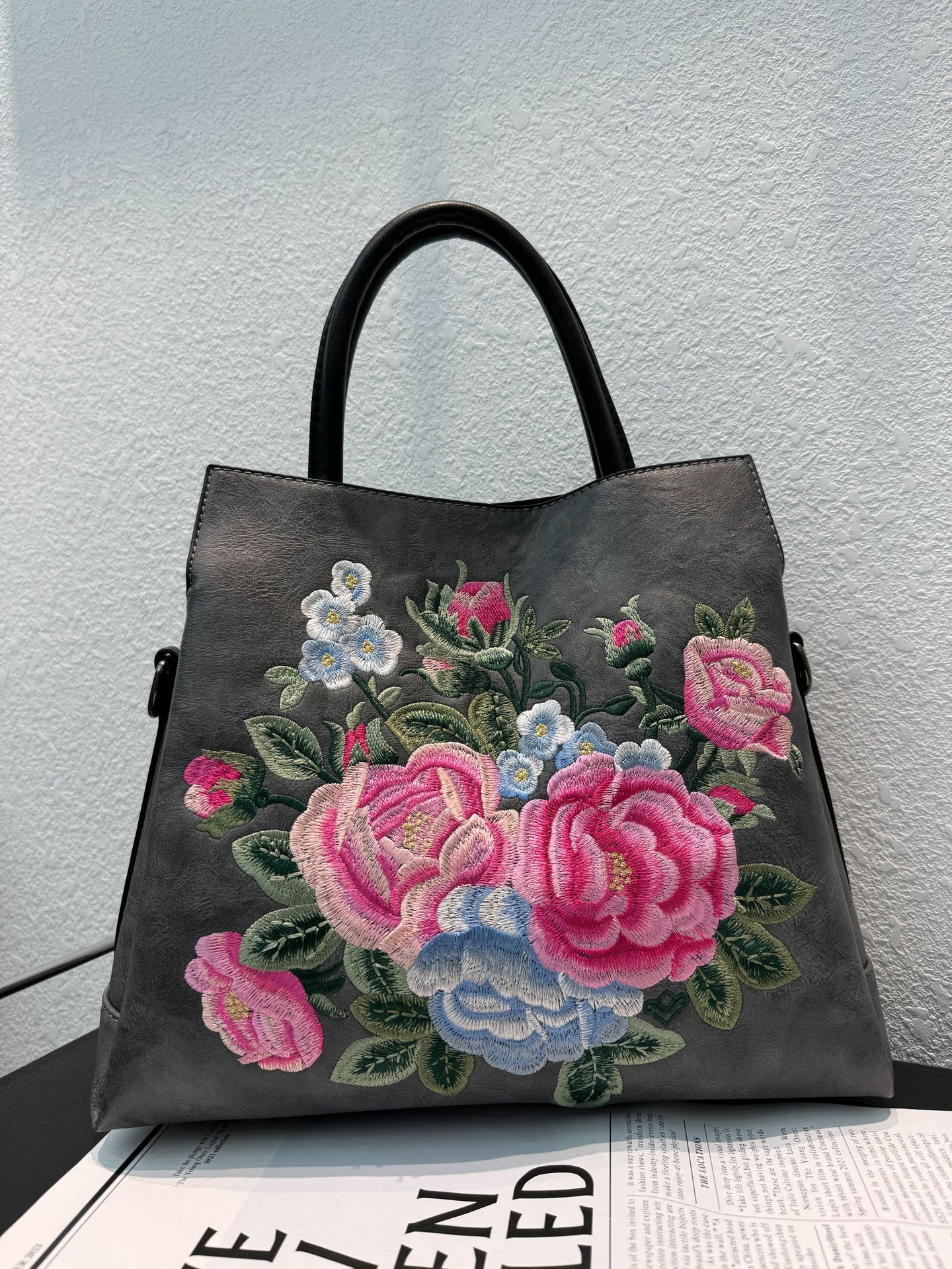Embroidered Peony Ethnic-Style Tote Bag
